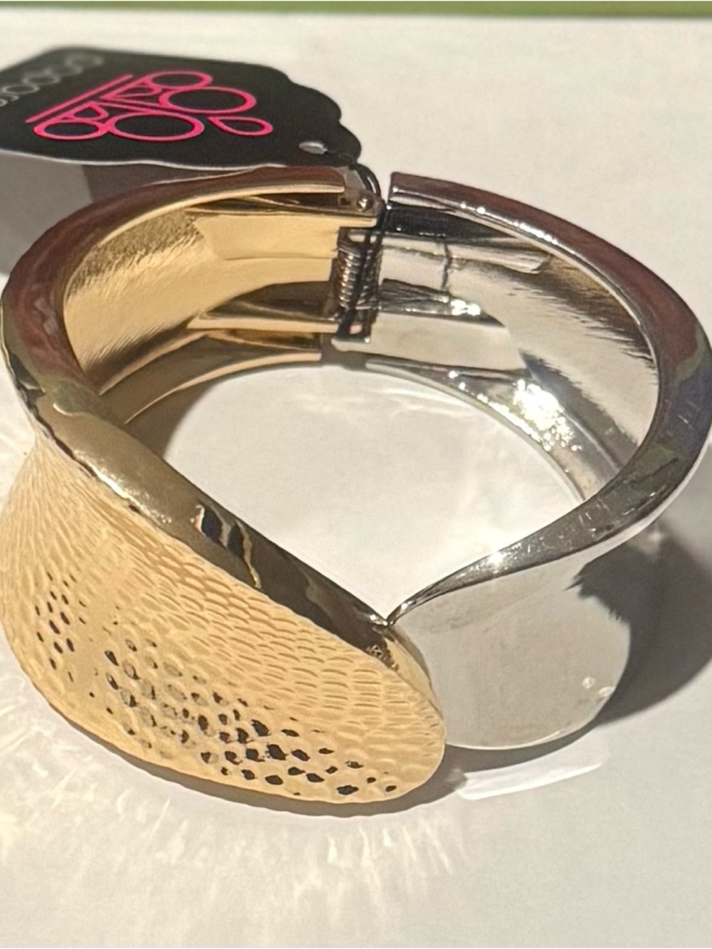 NWT Paparazzi Two-Tone Hammered Hinged Cuff Bracelet - Gold & Silver